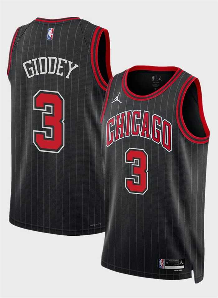 Men%27s Chicago Bulls #3 Josh Giddey Black Statement Edition Stitched Basketball Jersey Dzhi